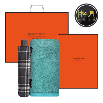 송월 타월 우산 2매 콤보세트 (솔리드 뱀부 + 3단모던체크)
