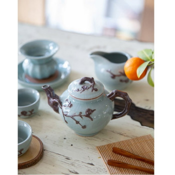 에코키친 도자기 연한바다색 전통 매화문 6인 다기세트 KA2021