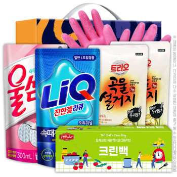 애경 울샴푸 리큐 곡물설거지300리필2P 크린백 고무장갑32cm(6종)