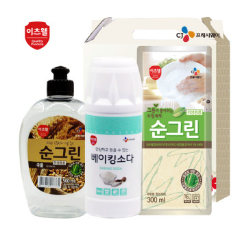 CJ순그린곡물500ml,순그린리필300ml,베이킹소다500g용기 3종세트