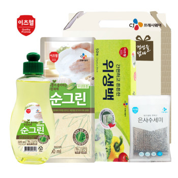 CJ이츠웰 순그린(320용기),순그린(300리필),위생백,수세미 4종세트