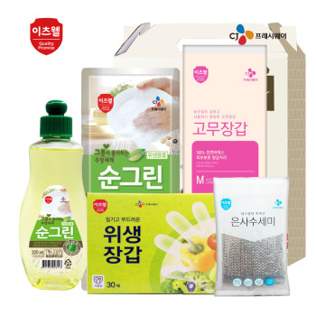 CJ순그린(320),순그린(리필),위생장갑,수세미,고무장갑 5종세트