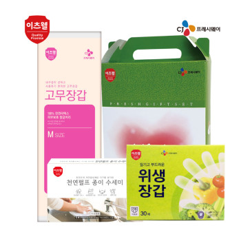 CJ이츠웰 위생장갑,고무장갑,종이수세미5매 3종세트