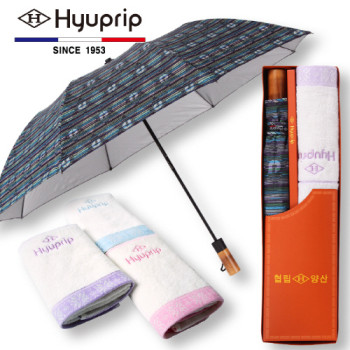 협립 2단 멀티실버 원목손 우산+눈꽃타월1P 세트