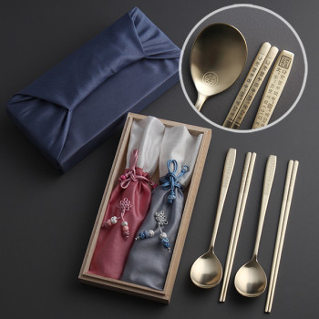 훈민정음골드 수저 (실크보자기포장)(나무케이스