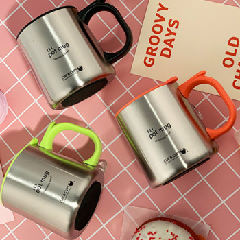 [국산] cup43 손잡이 칼라 스텐 머그컵 330ml 스테인레스 텀블러