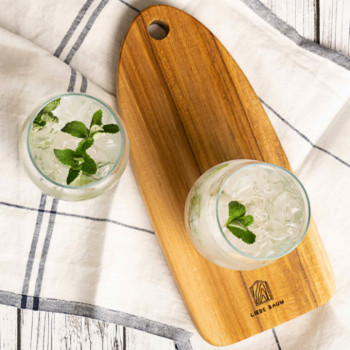 리베바움 티크원목 플레이팅 도마 라운드4 [각인]