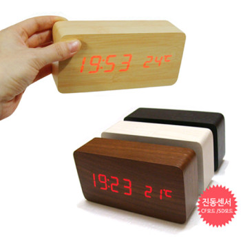 책상시계[LED디지털 우드시계-직사각]