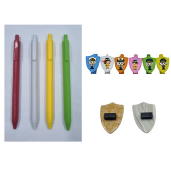 PV-엠보싱풀칼라 쉴드캐릭터삼각러버젤볼펜(후크형)