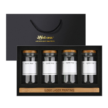 웰세스 WG-104 국산양념용기 4종세트 라벨스티커 우드트레이