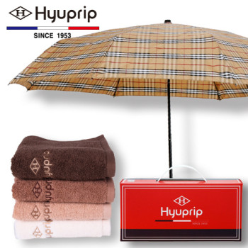 협립 3단 선염체크 수동우산 1P+40수 호텔코마 세면타월 1P-세트