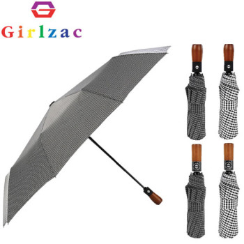 고급 체크우드손잡이 3단완전자동우산