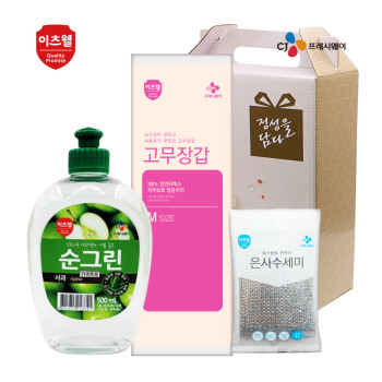 CJ이츠웰 순그린500(사과),고무장갑,수세미 3종세트