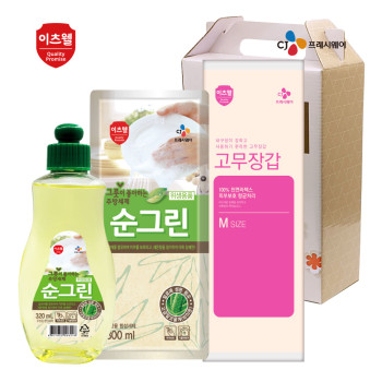 CJ이츠웰 순그린(320용기),순그린(300리필),고무장갑 3종세트