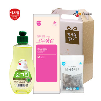 CJ이츠웰 순그린(320용기),고무장갑,수세미 3종세트