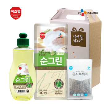 CJ이츠웰 순그린(320용기),순그린(300리필),수세미 3종세트