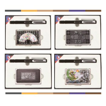 샤르망만년필+훈민한글부채자개명함(수복문자도,수복창살문,용호도)