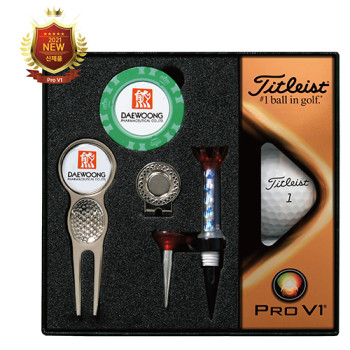 타이틀리스트 Pro V1 골프볼+칩볼마커+그리보수기볼마커(실버)+자석티 세트