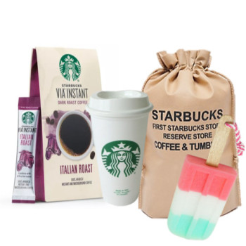 스타벅스 리유저블 텀블러 그란데 473ml 비아커피 이탈리안로스트 아이스크림 세척솔 선물세트