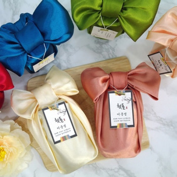 (유리병) 소금 빅리본공단 보자기포장 매직천일염 320ml