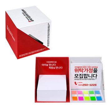 큐브박스점착메모함+외장형(클립형)자석