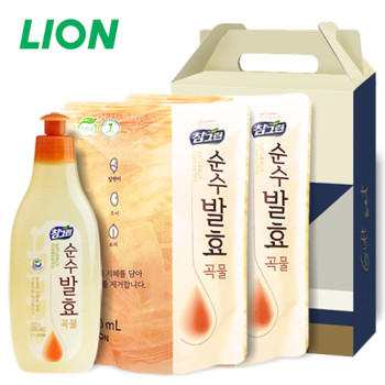 LION 참그린 순수발효 곡물 용기 300g + 참그린 순수발효 곡물 리필 300ml x 2개 [102-212254]