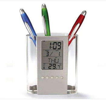 투명 반달펜꽃이 디지털 시계