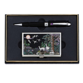 자수정뉴아쿠아펜(실버)+채색십장생자개명함