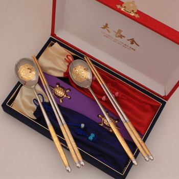 S-4 황금대장금수저세트(수저2벌+거북받침2+비단주머니2+비단케이스)